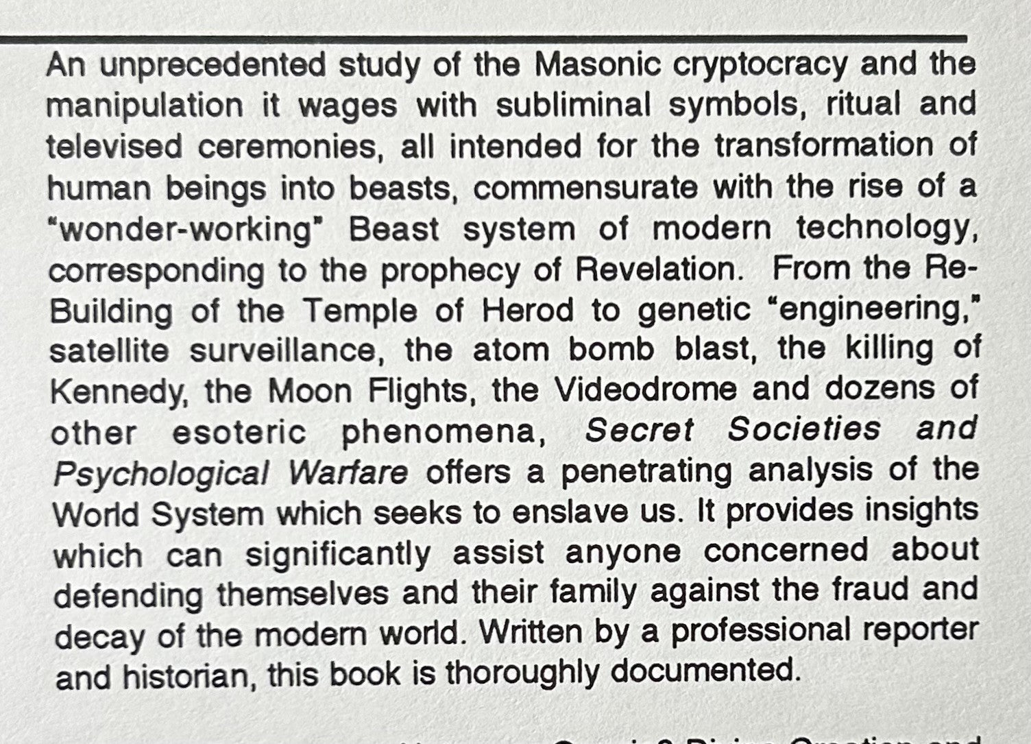 SECRET SOCIETIES AND PSYCHOLOGICAL WARFARE