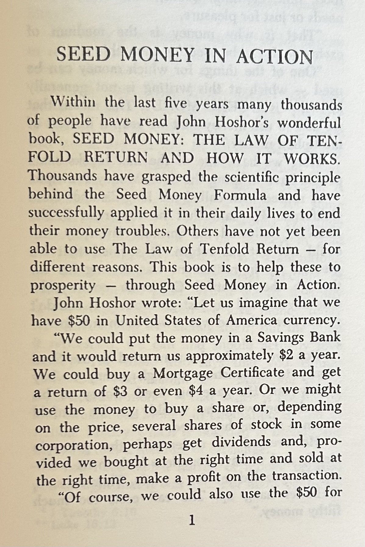 SEED MONEY IN ACTION Working the Law of Ten-Fold Return