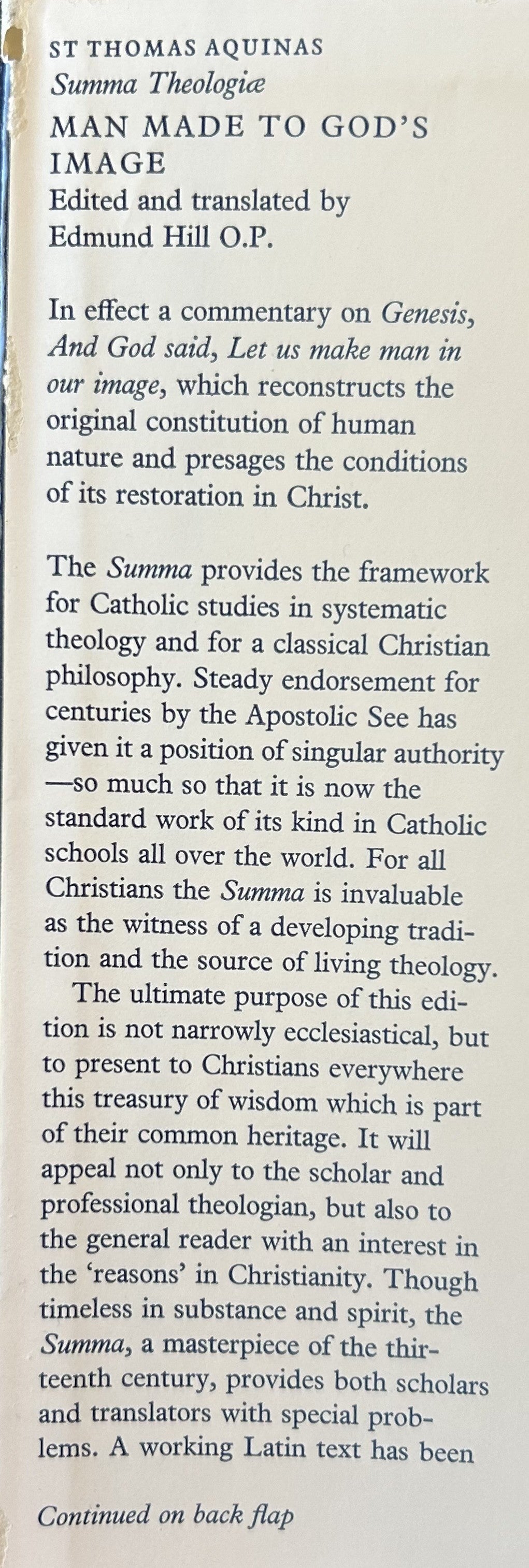 ST THOMAS AQUINAS SUMMA THEOLOGIAE Vol 13, Man Made to God's Image