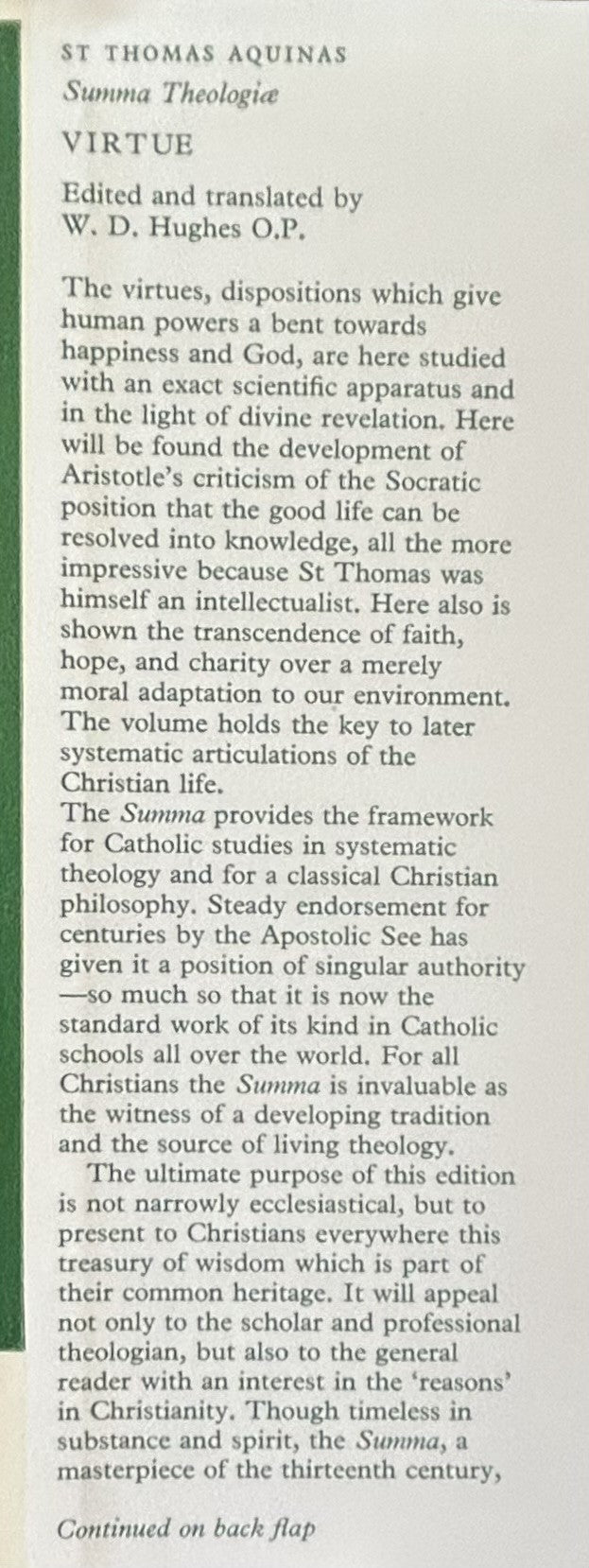 ST THOMAS AQUINAS SUMMA THEOLOGIAE Vol 23, Virtue
