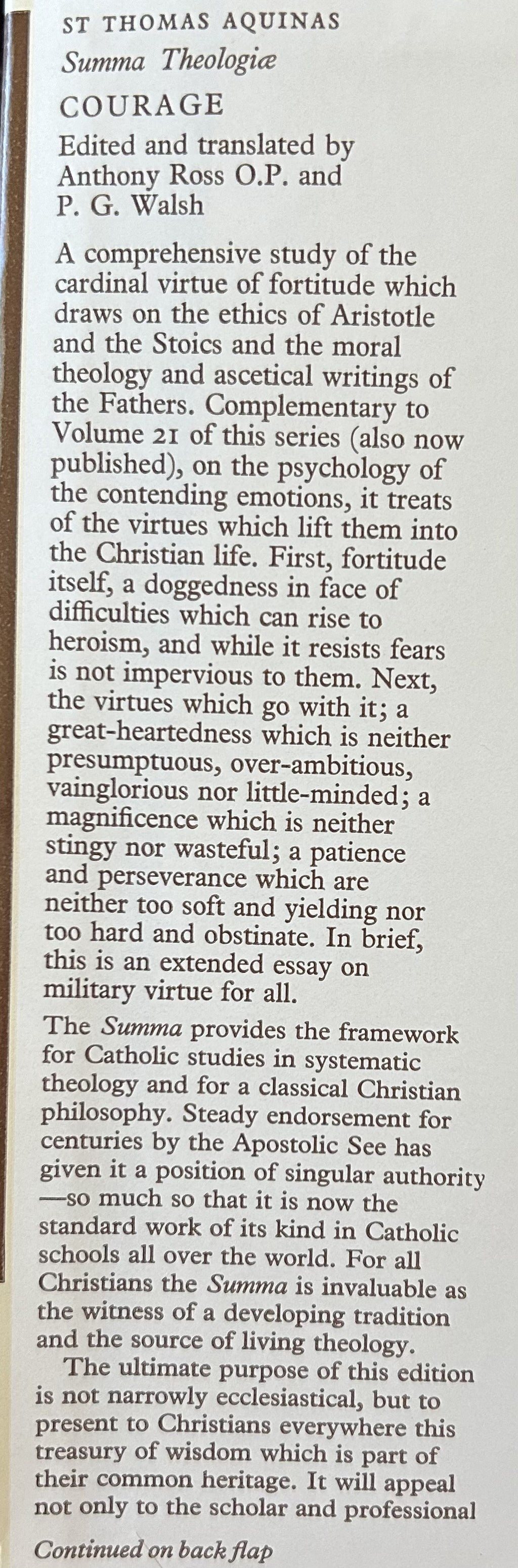 ST THOMAS AQUINAS SUMMA THEOLOGIAE, Vol 42, Courage