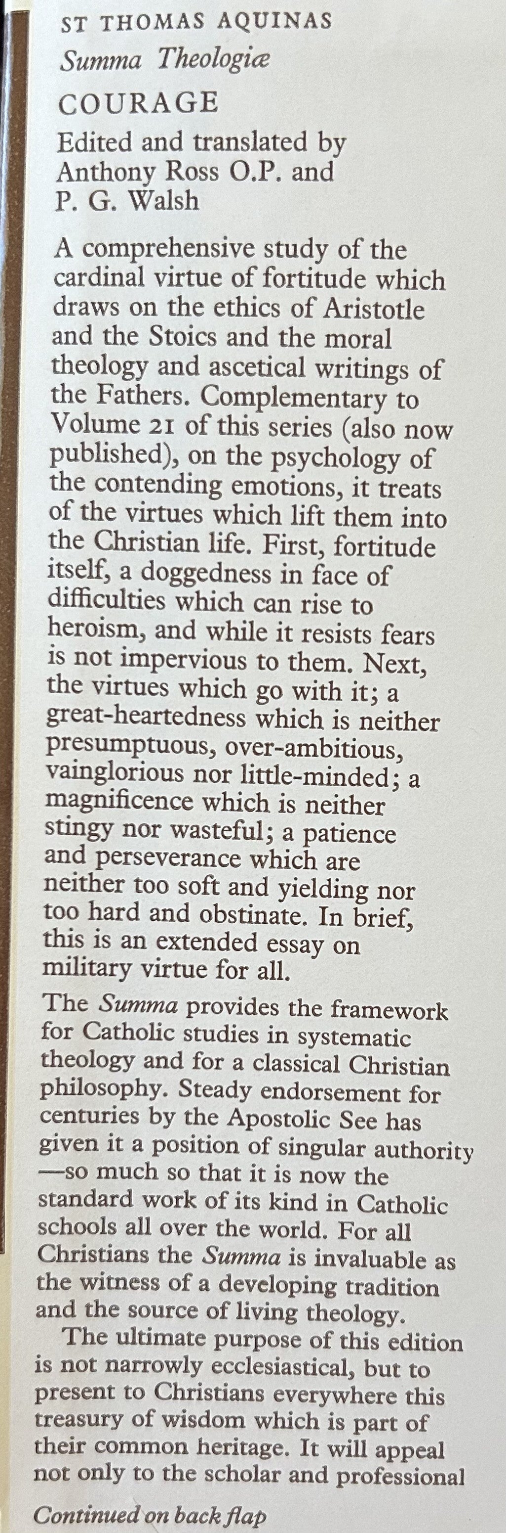 ST THOMAS AQUINAS SUMMA THEOLOGIAE, Vol 42, Courage