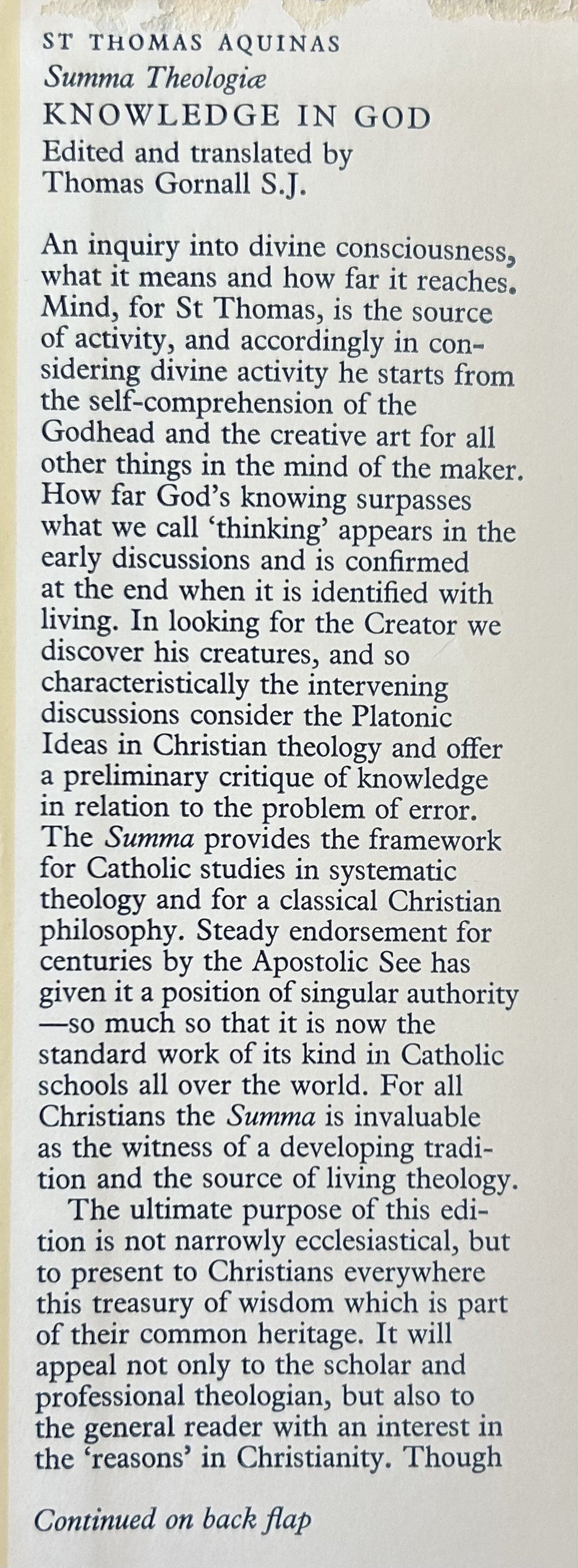 ST THOMAS AQUINAS SUMMA THEOLOGIAE Vol 4, Knowledge in God