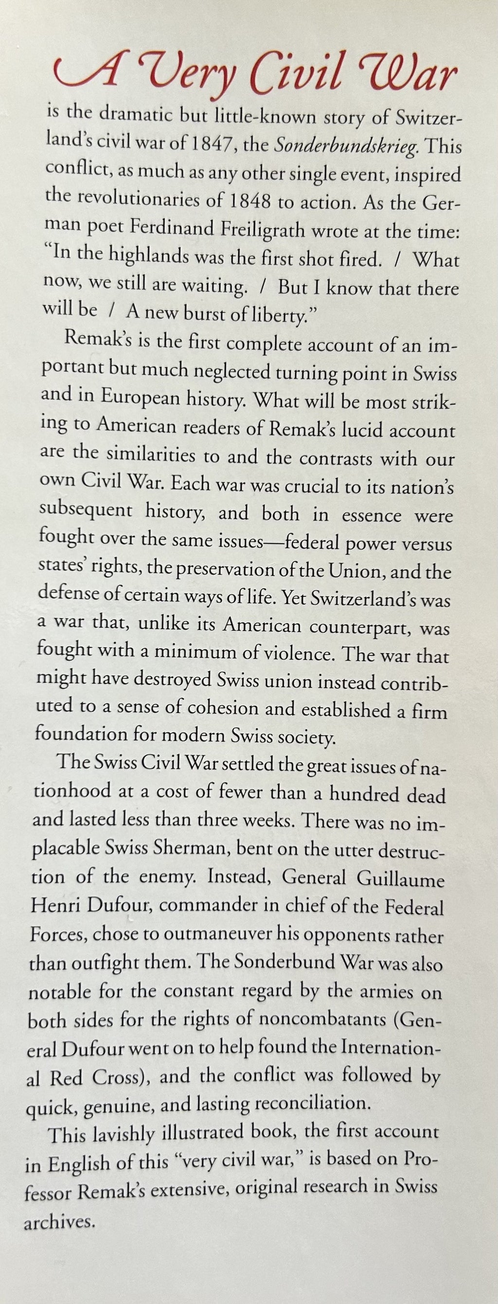 A VERY CIVIL WAR The Swiss Sonderbund War of1847