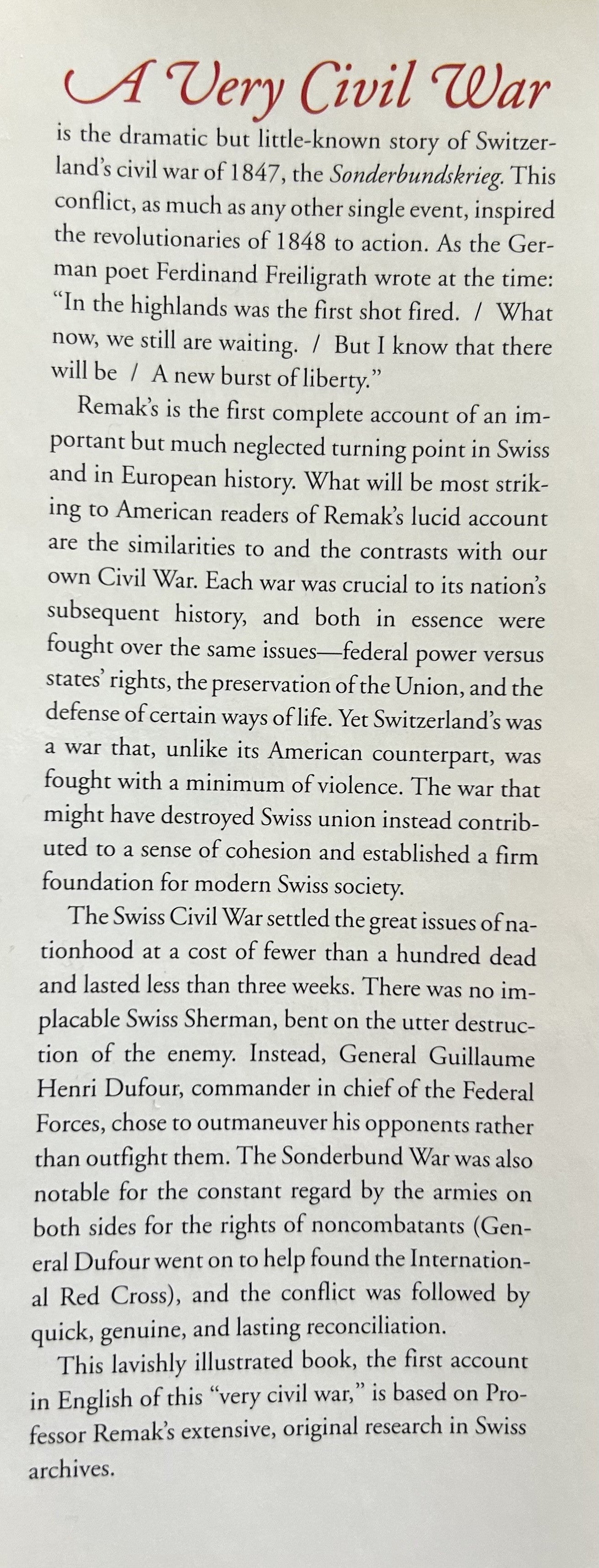 A VERY CIVIL WAR The Swiss Sonderbund War of1847