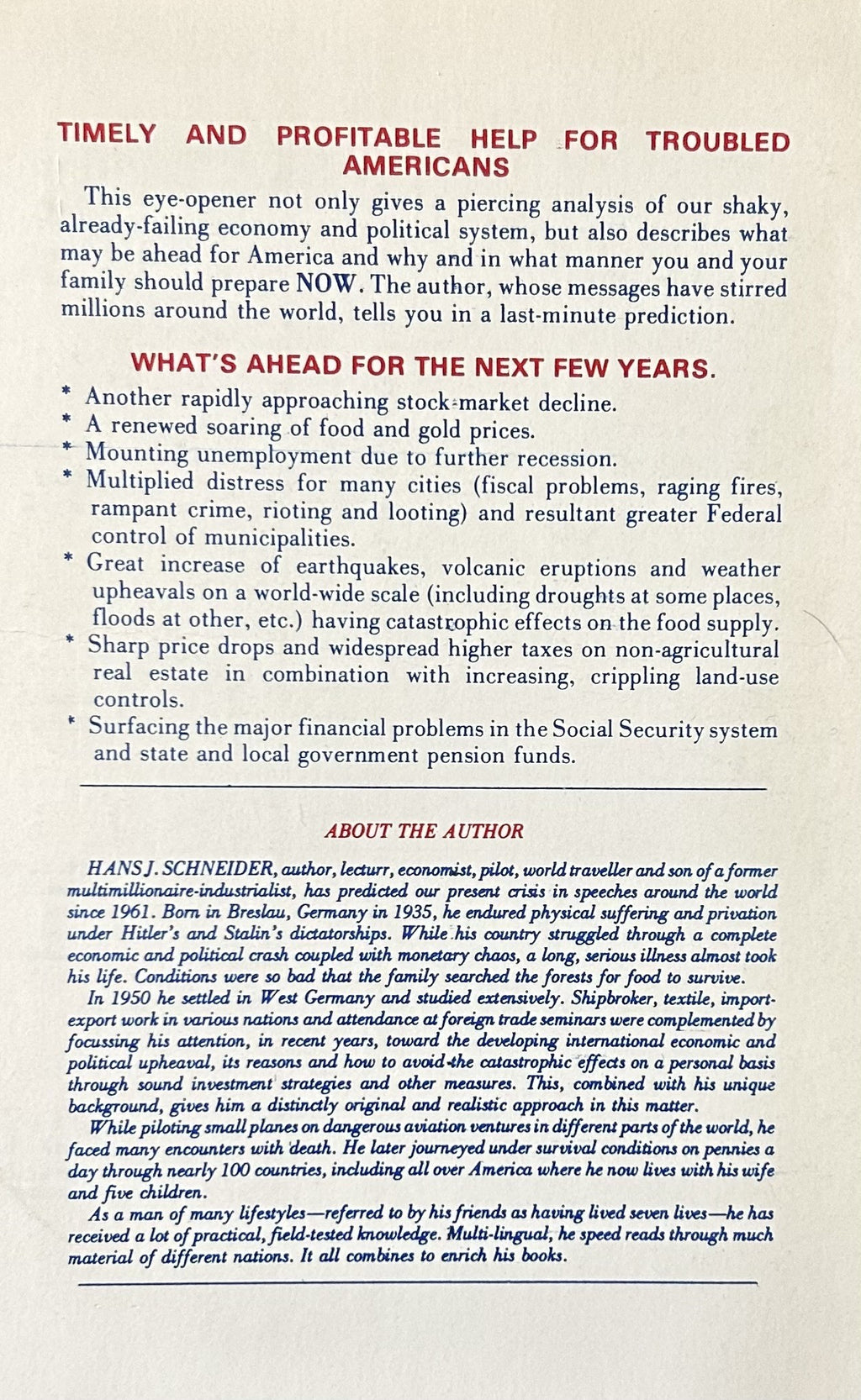 TIMELY AND PROFITABLE HELP FOR TROUBLED AMERICANS