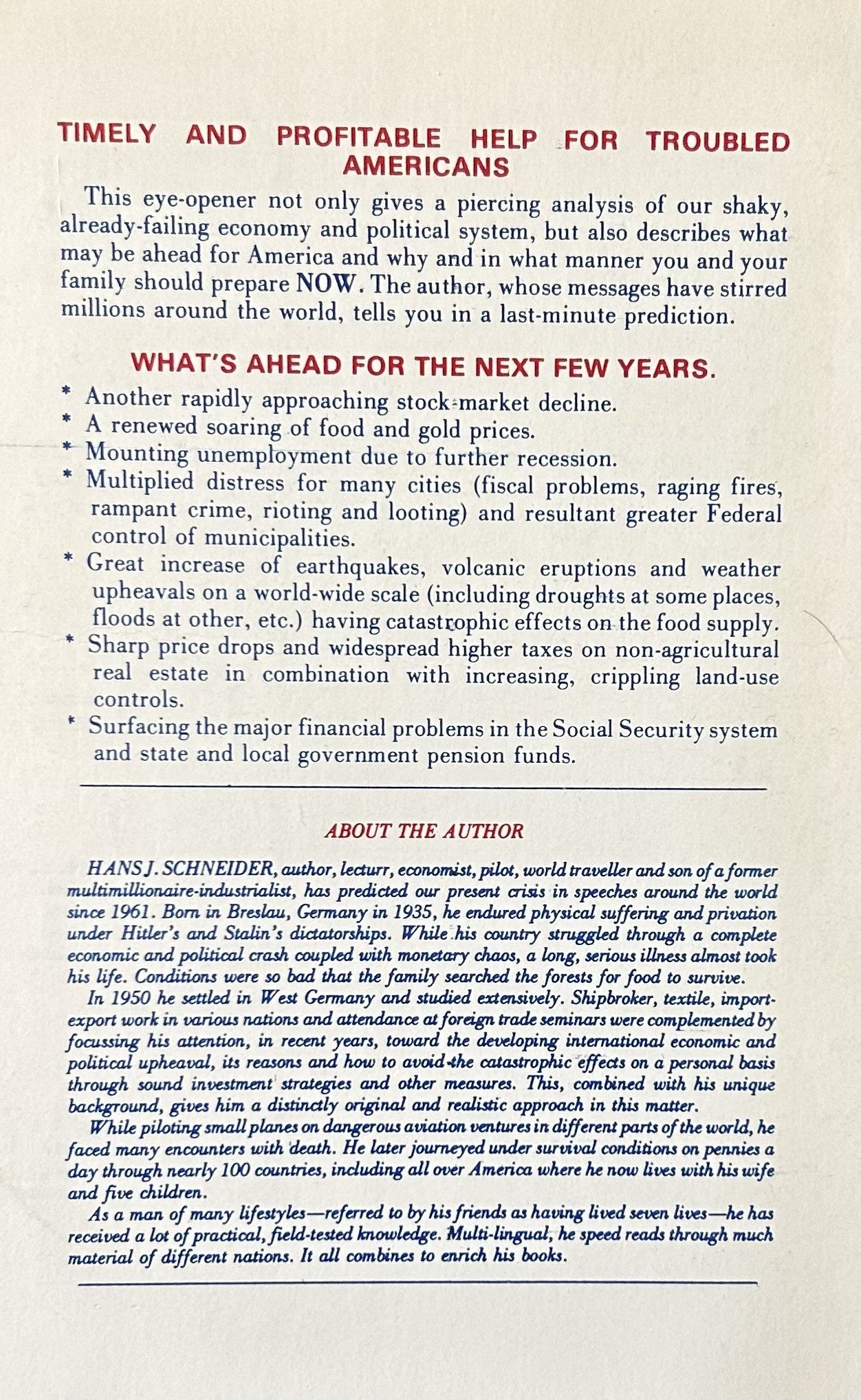 TIMELY AND PROFITABLE HELP FOR TROUBLED AMERICANS
