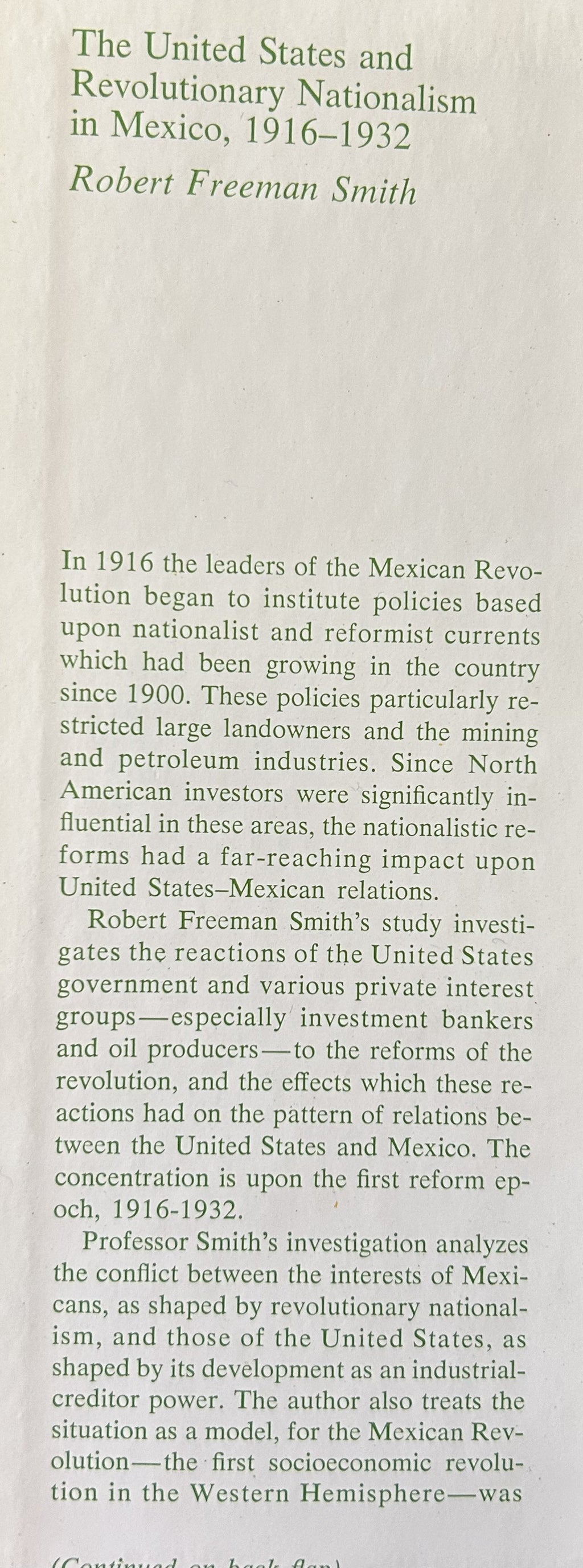 THE UNITED STATES AND REVOLUTIONARY NATIONALISM IN MEXICO, 1916-1932